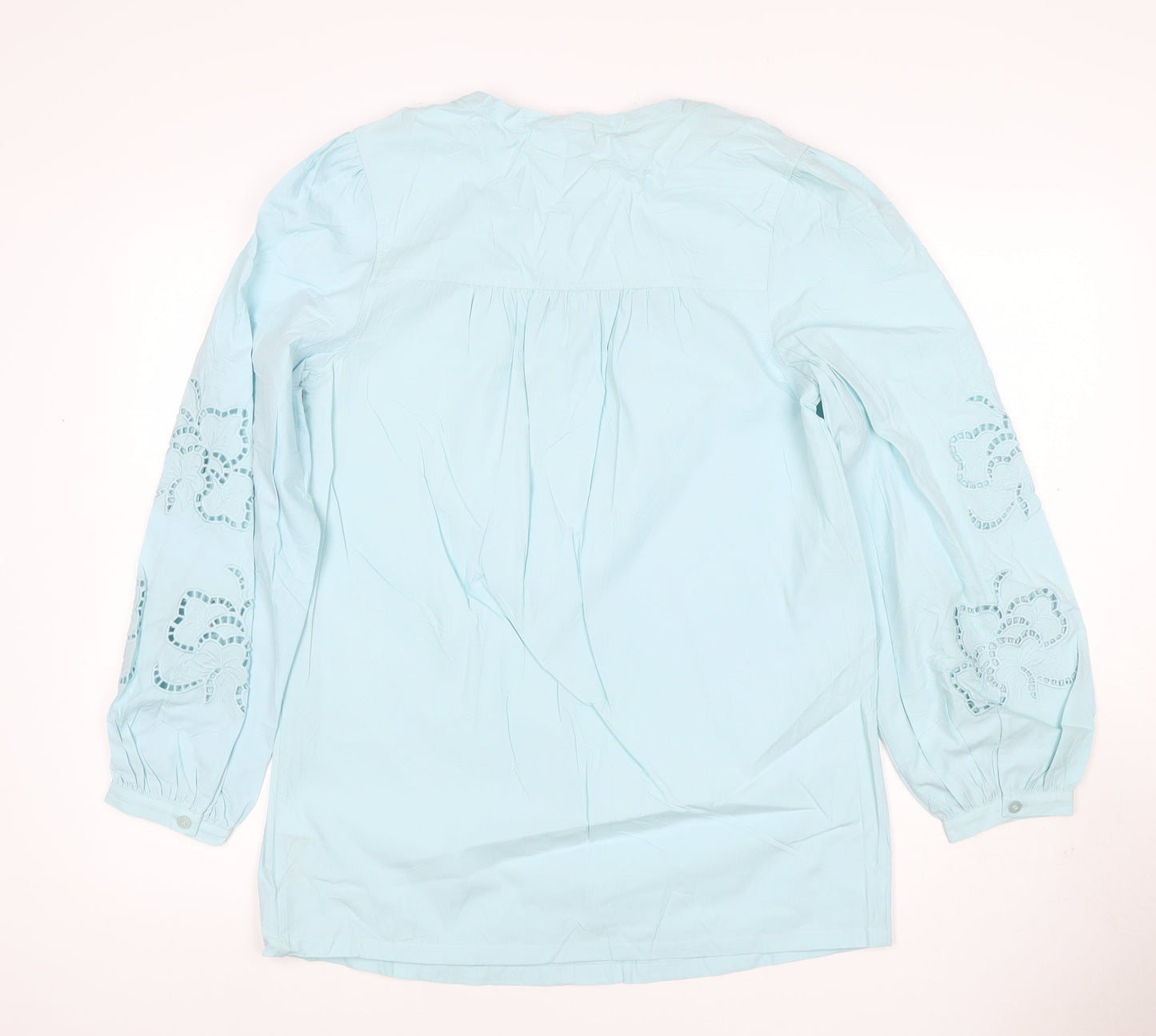 M&S Women Blue Size 10 Cotton Embroidered Long Sleeve Tunic Blouse