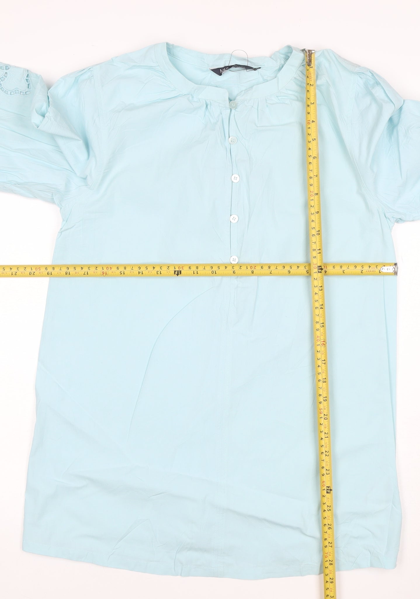 M&S Women Blue Size 10 Cotton Embroidered Long Sleeve Tunic Blouse