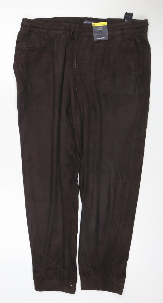 Marks and Spencer Women Brown Size 16 Short Stretch Jogger Trousers