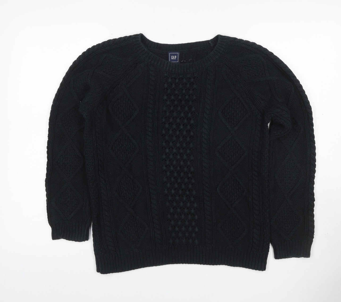GAP Women Black M Cable Knit Cotton Crew Neck Pullover Jumper