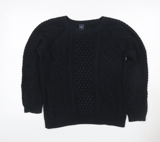 GAP Women Black M Cable Knit Cotton Crew Neck Pullover Jumper
