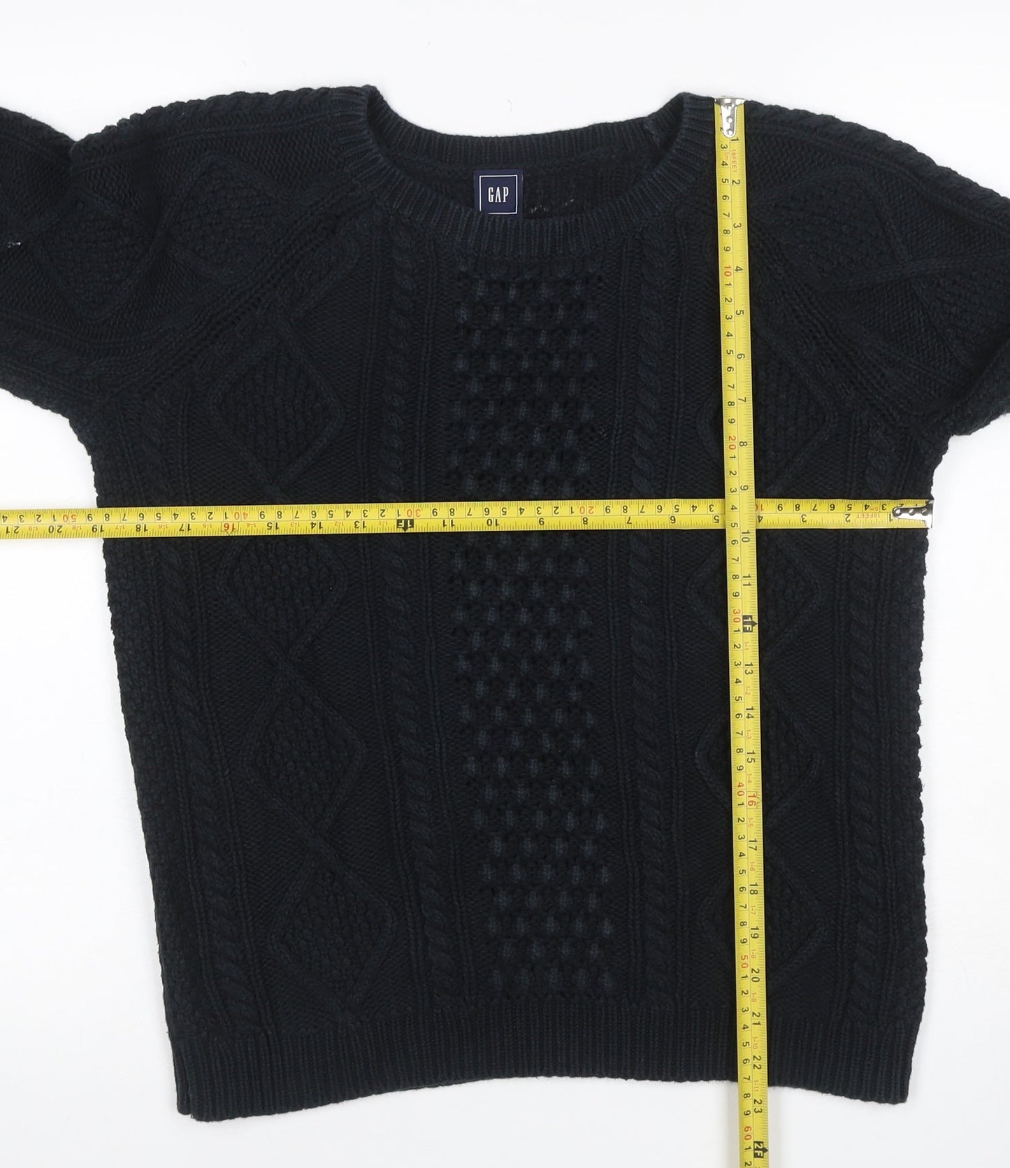 GAP Women Black M Cable Knit Cotton Crew Neck Pullover Jumper