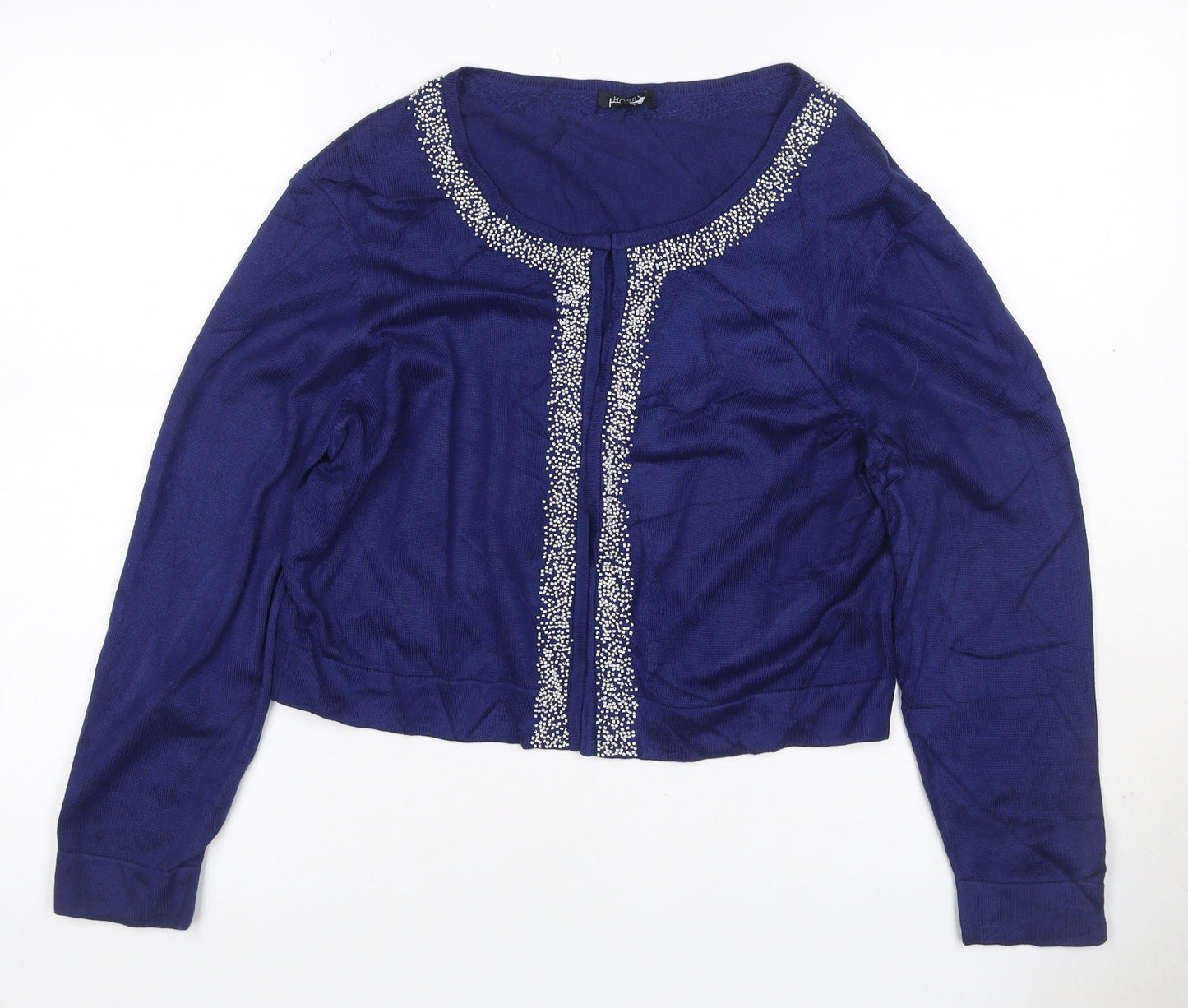 Hobbs Women’s Blue Size 16 Beaded Open Knit Cardigan Long Sleeve