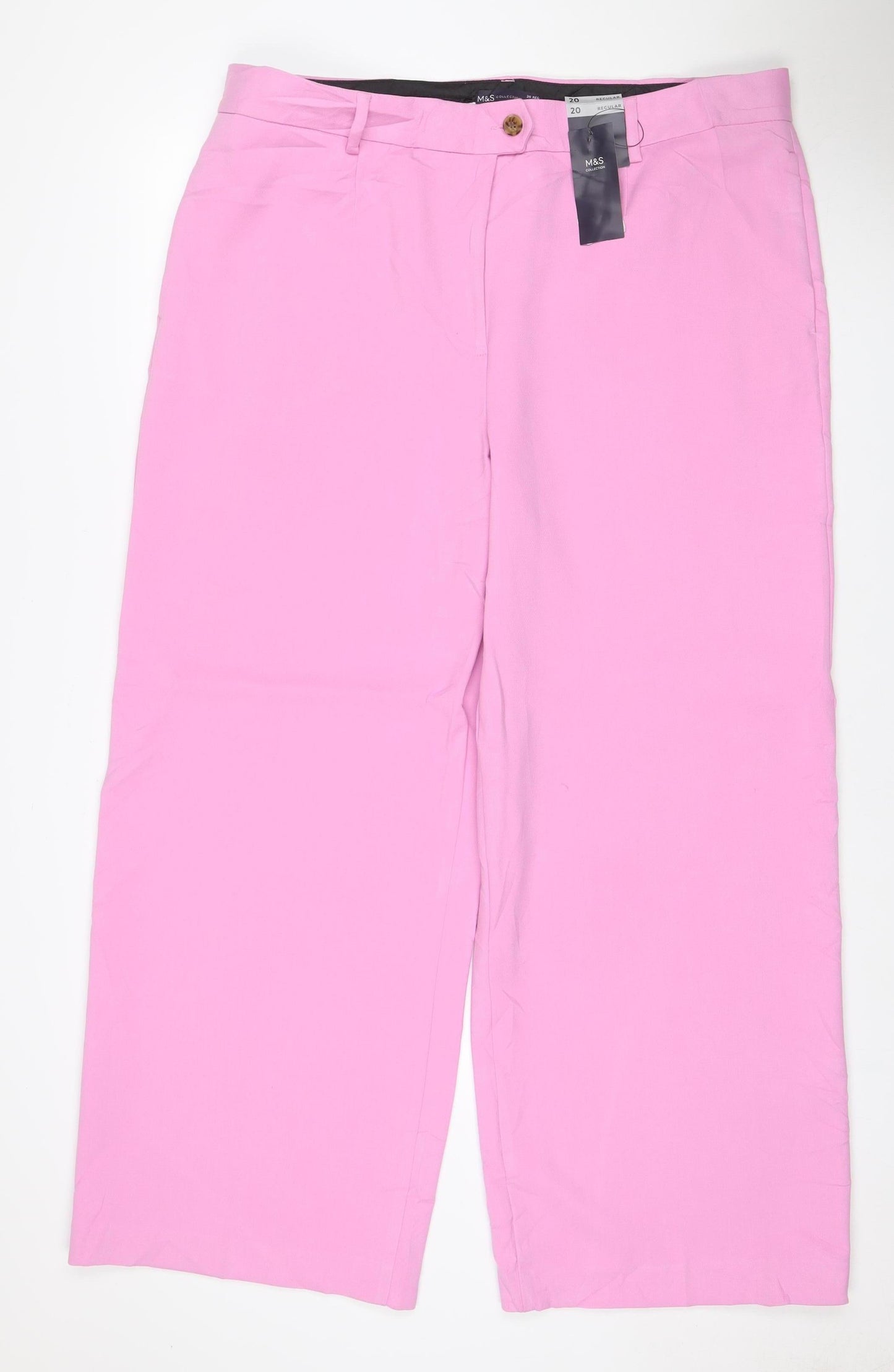 M&S Women’s Pink Size 20 Regular Wide Leg Tailored Trousers