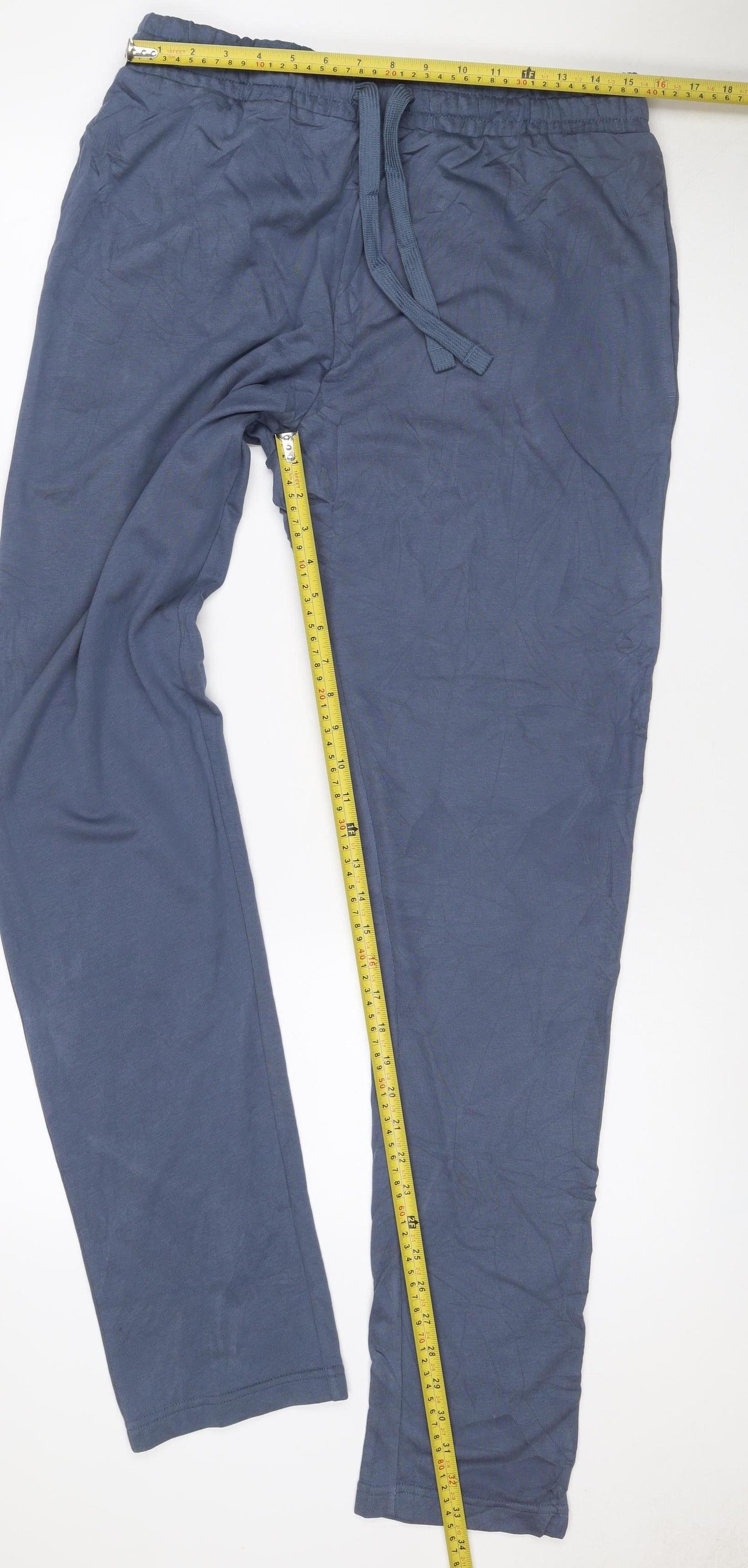 Marks & Spencer Men Blue L Long Regular Fit Cotton Jogger Trousers