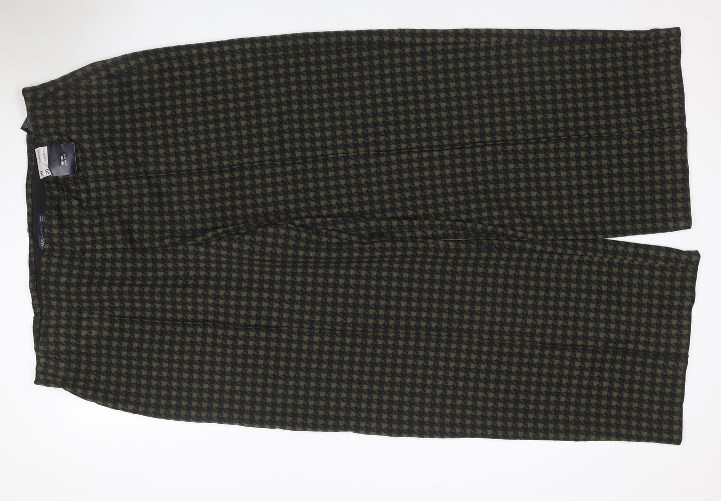 Marks & Spencer Women Green Check Wide Leg Trousers UK 20 Regular