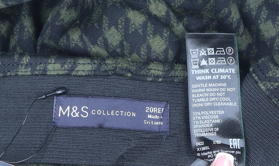 Marks & Spencer Women Green Check Wide Leg Trousers UK 20 Regular