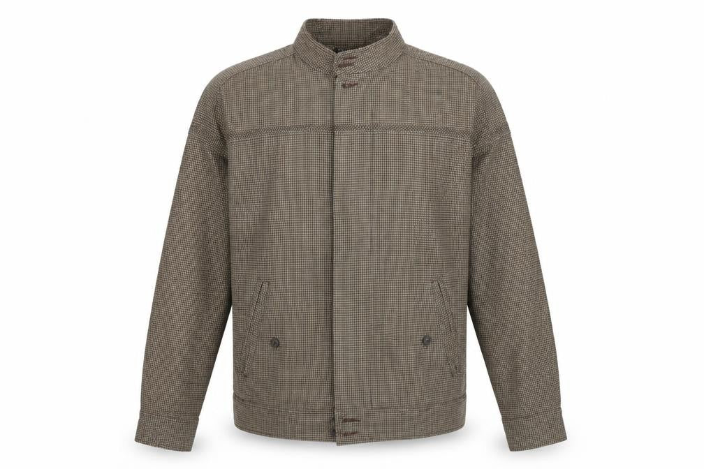 Front view of BDG Men’s Brown Check Cotton Button Front Jacket, size M