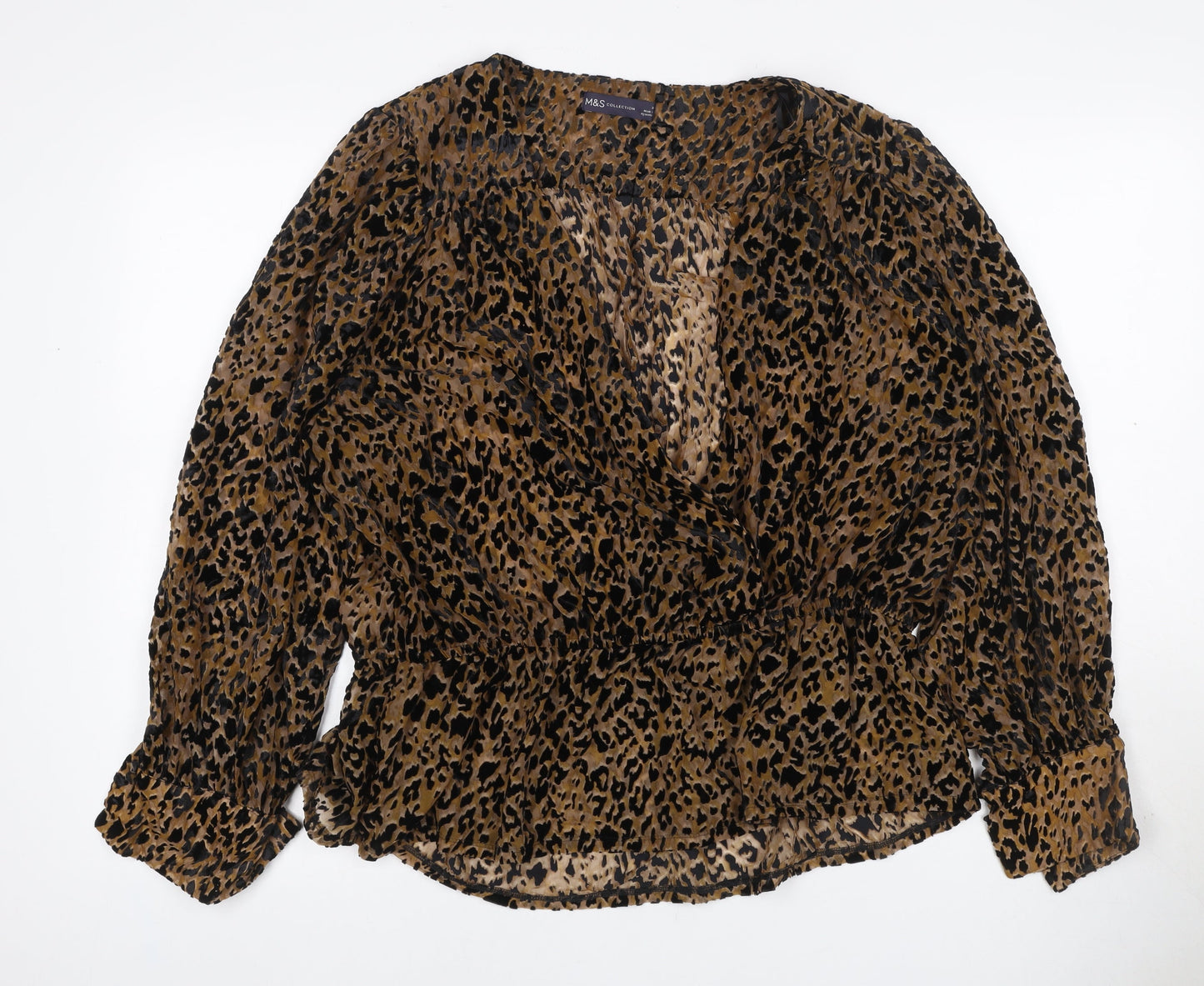 Marks and Spencer Women Brown Leopard Print Wrap Blouse Size 20