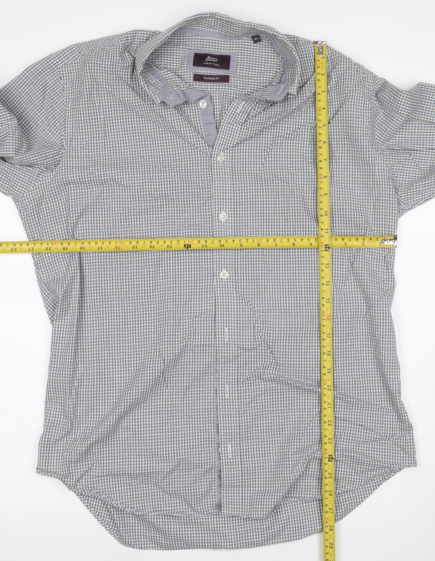 Marks & Spencer Men Multicolour Check 16.5 Slim Twill Shirt