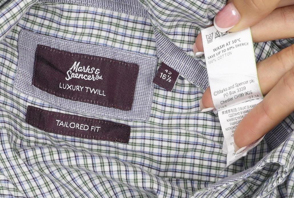 Marks & Spencer Men Multicolour Check 16.5 Slim Twill Shirt