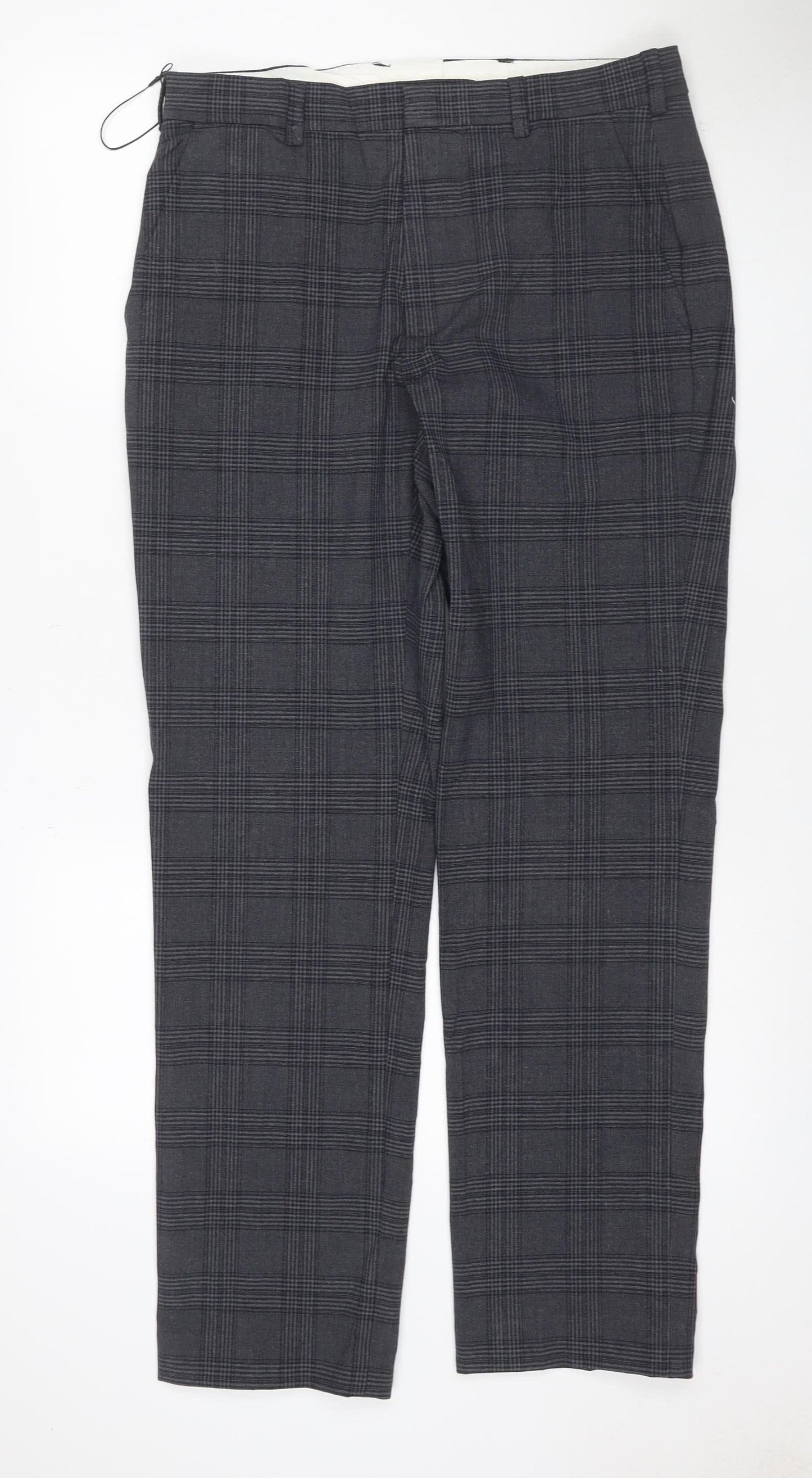 Marks & Spencer Men's Grey Check 32 Regular Dress Trousers