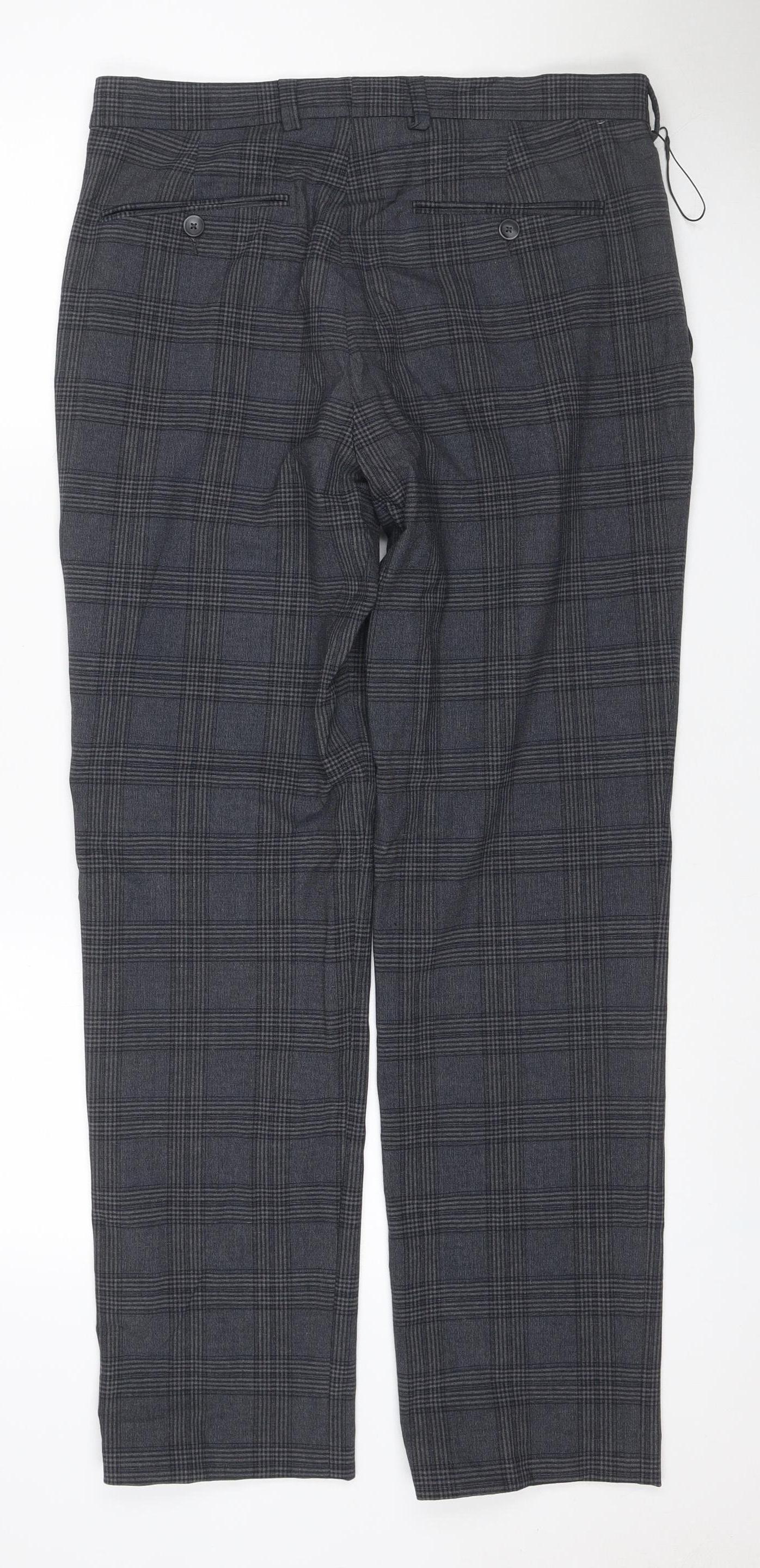 Marks & Spencer Men's Grey Check 32 Regular Dress Trousers