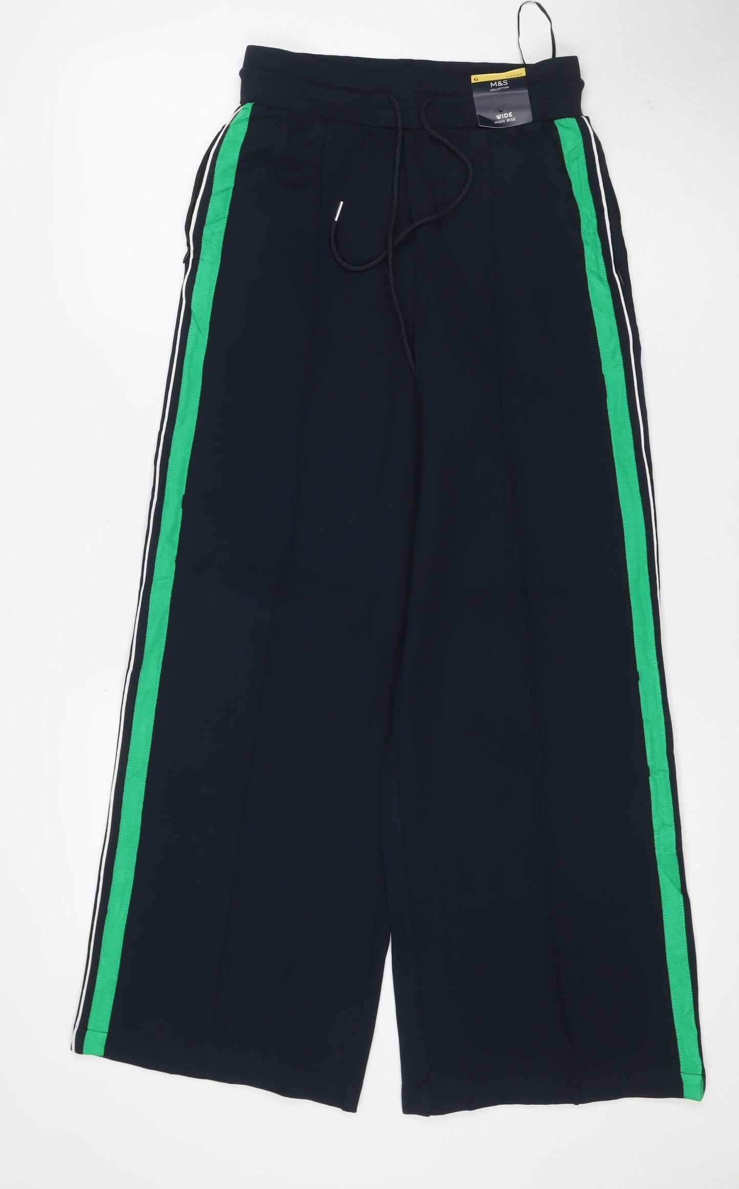 Marks & Spencer Women Blue UK 6 Wide-Leg Jogger Trousers Green Stripe