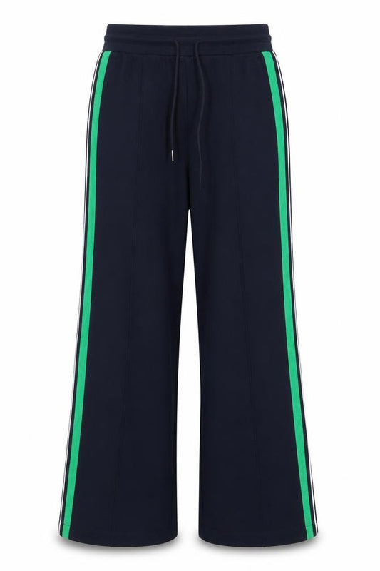 Marks & Spencer Women Blue UK 6 Wide-Leg Jogger Trousers Green Stripe