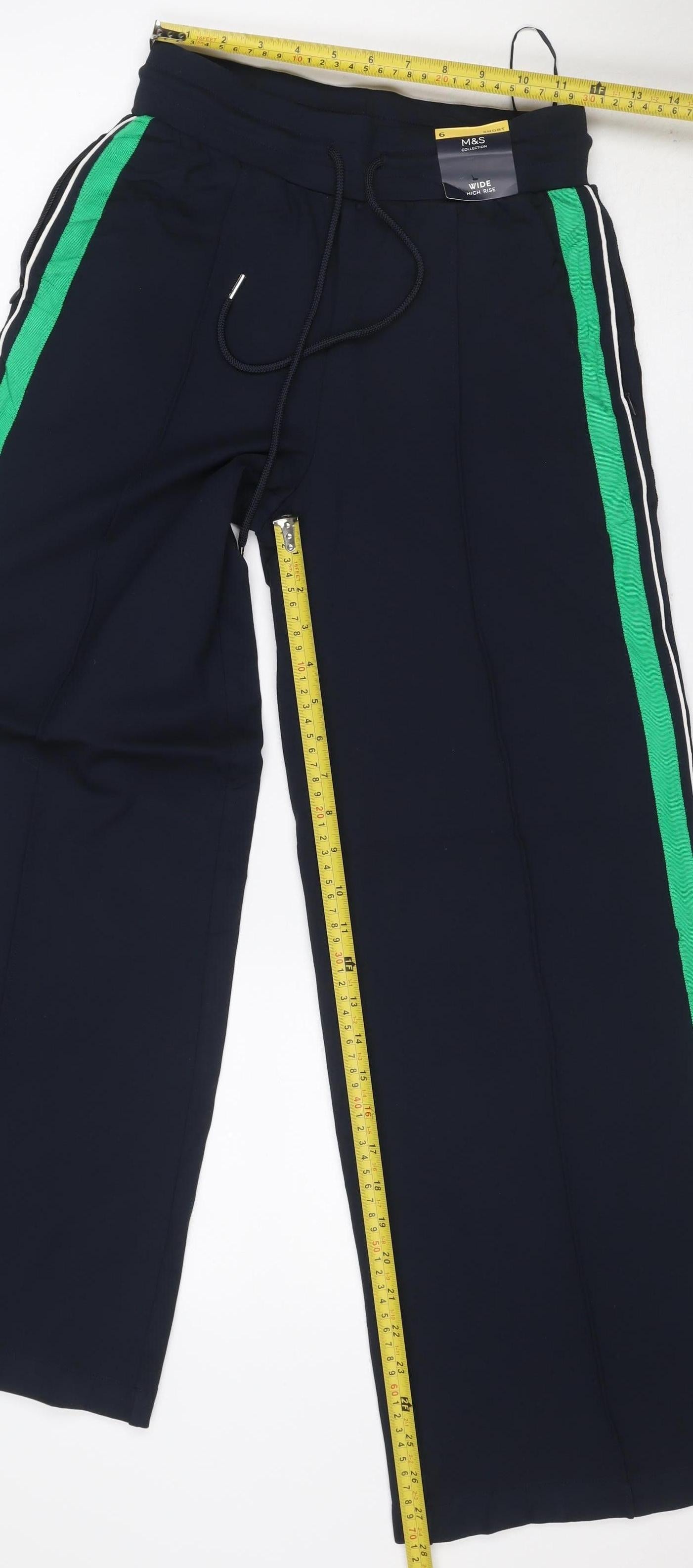 Marks & Spencer Women Blue UK 6 Wide-Leg Jogger Trousers Green Stripe