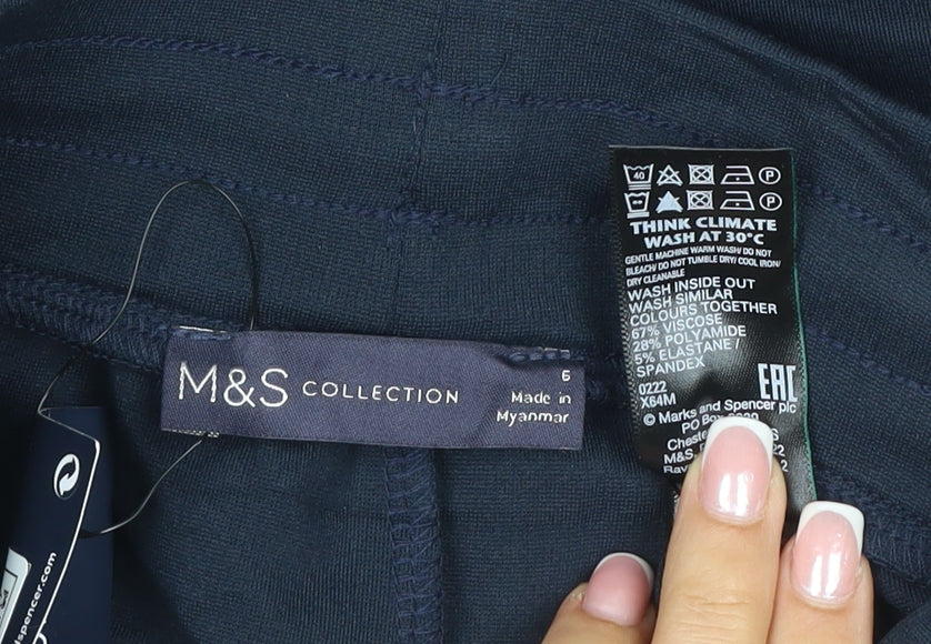 Marks & Spencer Women Blue UK 6 Wide-Leg Jogger Trousers Green Stripe