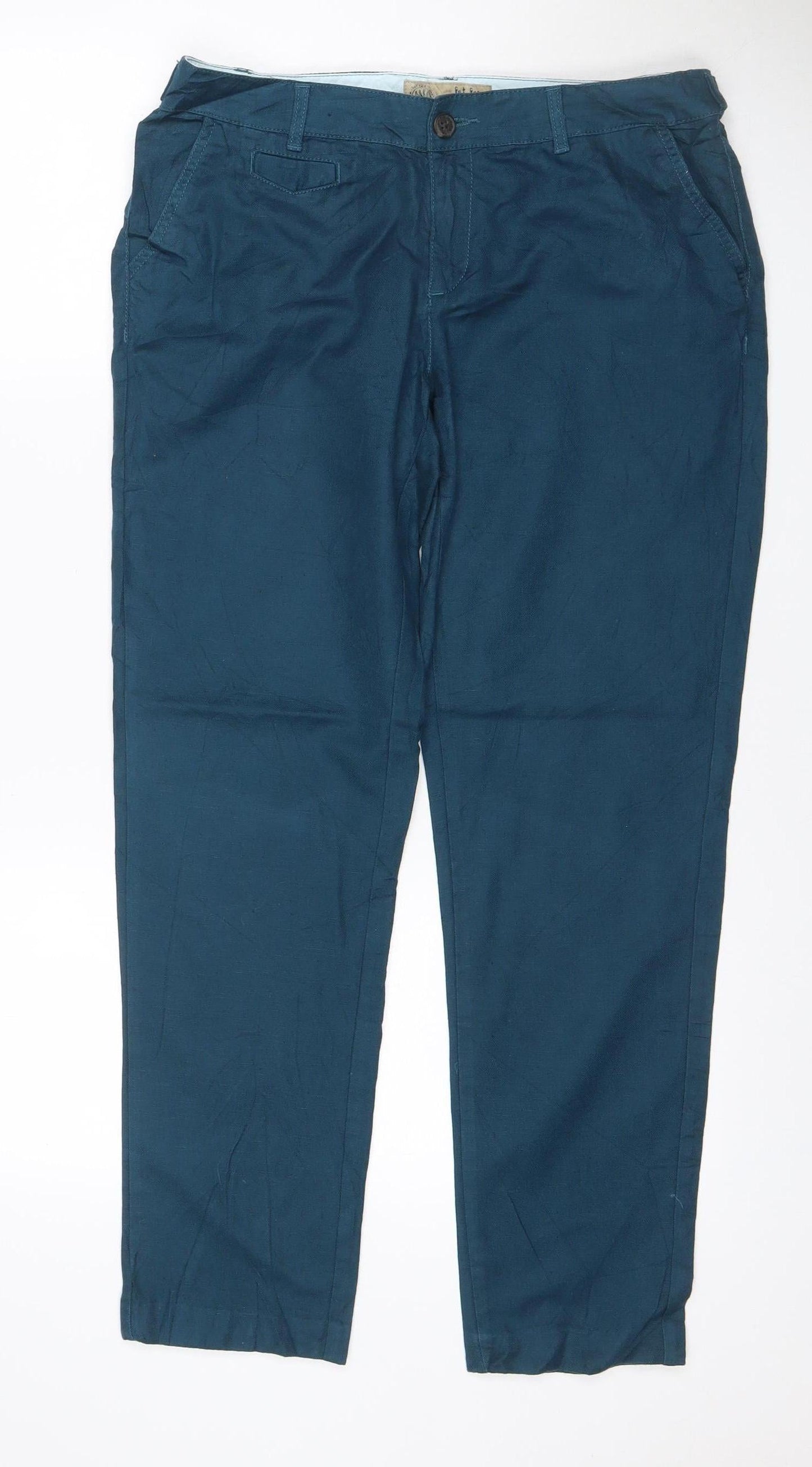 Fat Face Women’s Blue Size 12 Straight Linen Blend Jeans