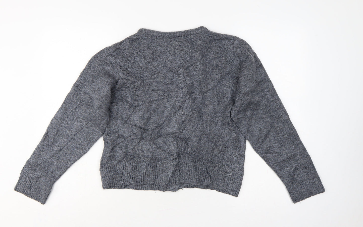 M&S Women Grey M Knit Crew Neck Jewel Button Cardigan