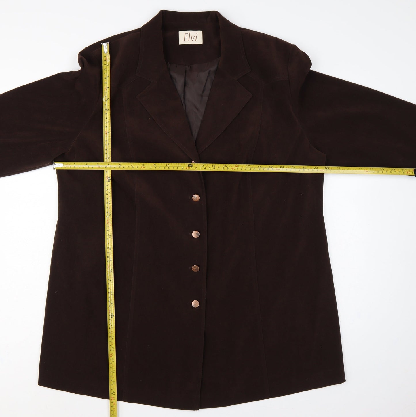 Elvi Women Brown UK 24 Long Stretch Button Lined Blazer Coat