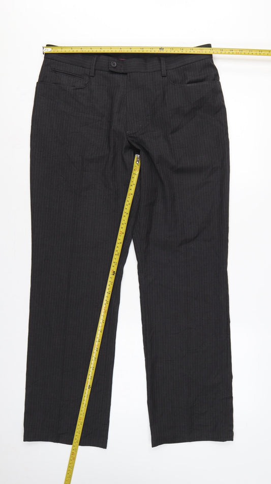 Next Men’s Black Pinstripe Regular Fit Dress Trousers 34R