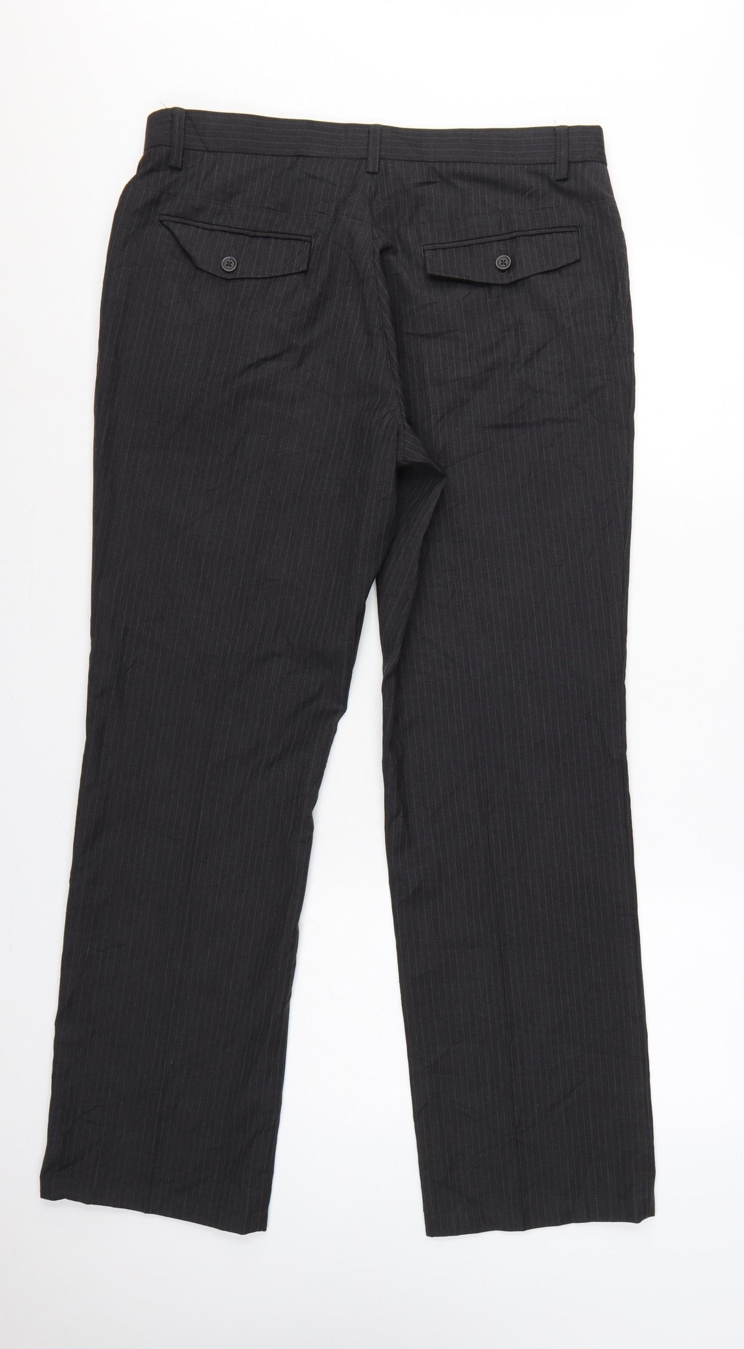 Next Men’s Black Pinstripe Regular Fit Dress Trousers 34R