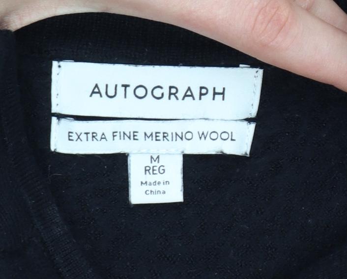 Autograph Men’s Black M Merino Wool 1/4 Zip High Neck Jumper
