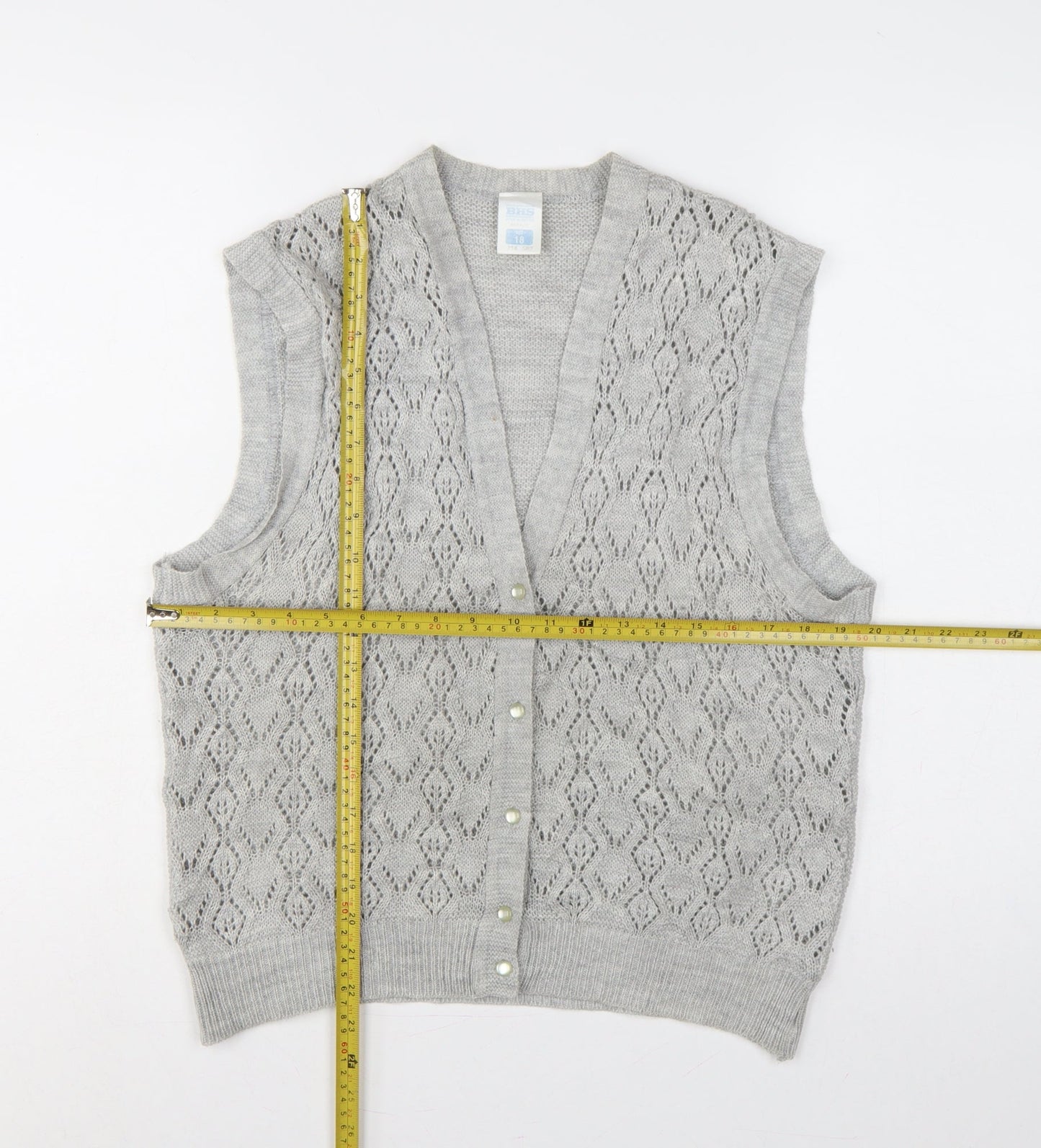 BHS Women Grey Size 18 Sleeveless V-Neck Knit Button Cardigan Vest