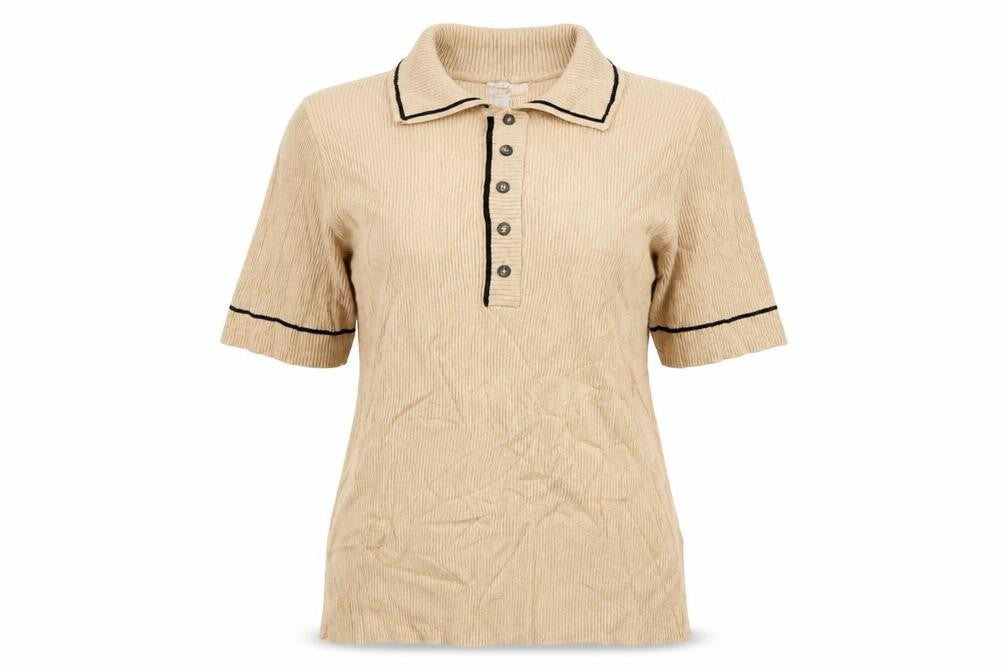 Marks & Spencer Women Beige Size 12 Rib Knit Collared Polo Top