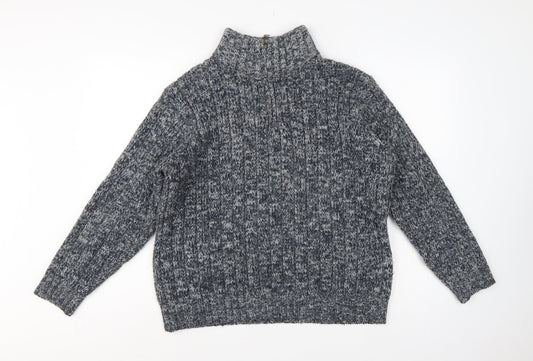 North Coast Men’s Grey M Chunky Knit 1/4 Zip High Neck Jumper