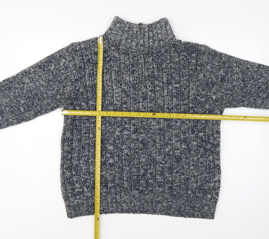 North Coast Men’s Grey M Chunky Knit 1/4 Zip High Neck Jumper