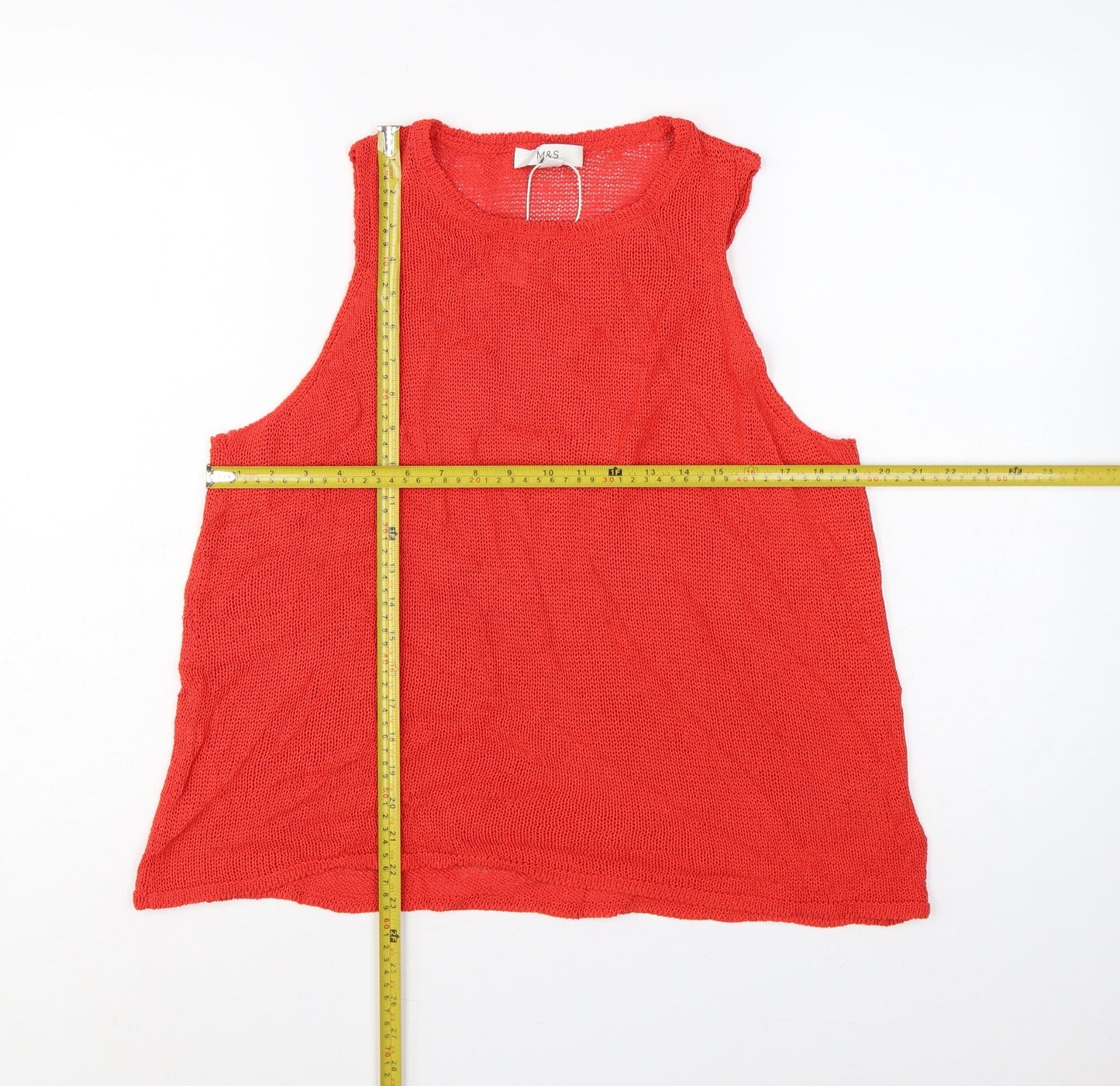 Marks and Spencer Women Red M Sleeveless Knit Tank Top Round Neck