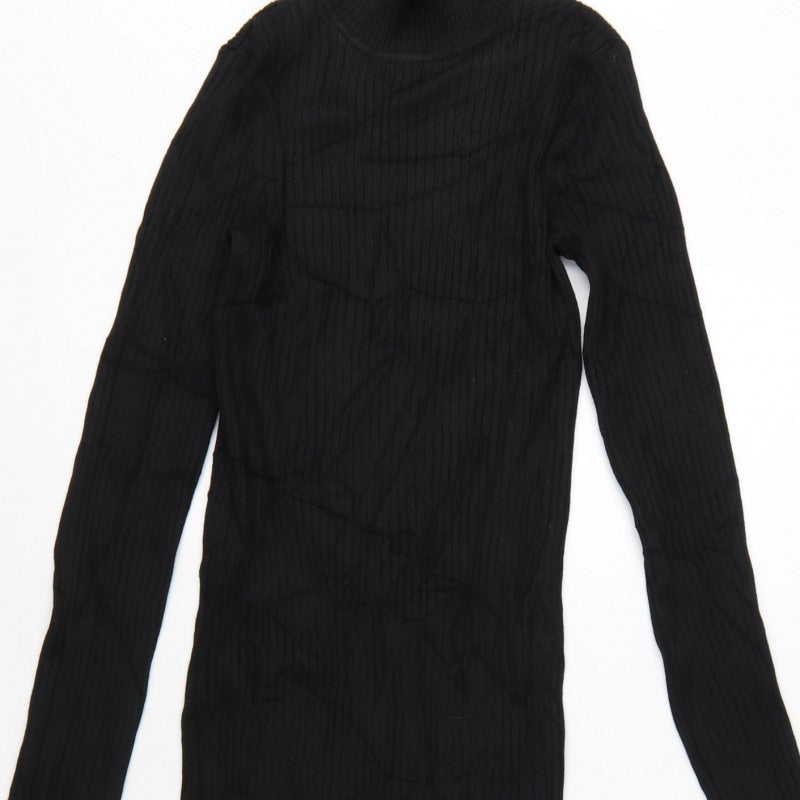 New Look Women Black UK 6 Long Ribbed Roll Neck Jumper Dress