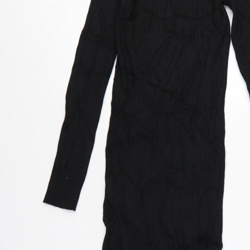 New Look Women Black UK 6 Long Ribbed Roll Neck Jumper Dress