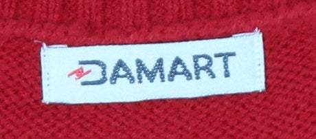 Damart Women Red UK 14 Short Sleeve V-Neck Button Henley Jumper
