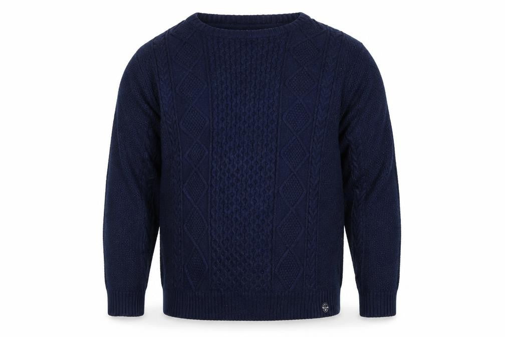 Weird Fish Men’s Navy 2XL Cable-Knit Crew Neck Cotton Blend Jumper