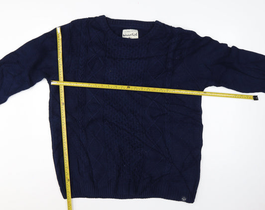 Weird Fish Men’s Navy 2XL Cable-Knit Crew Neck Cotton Blend Jumper