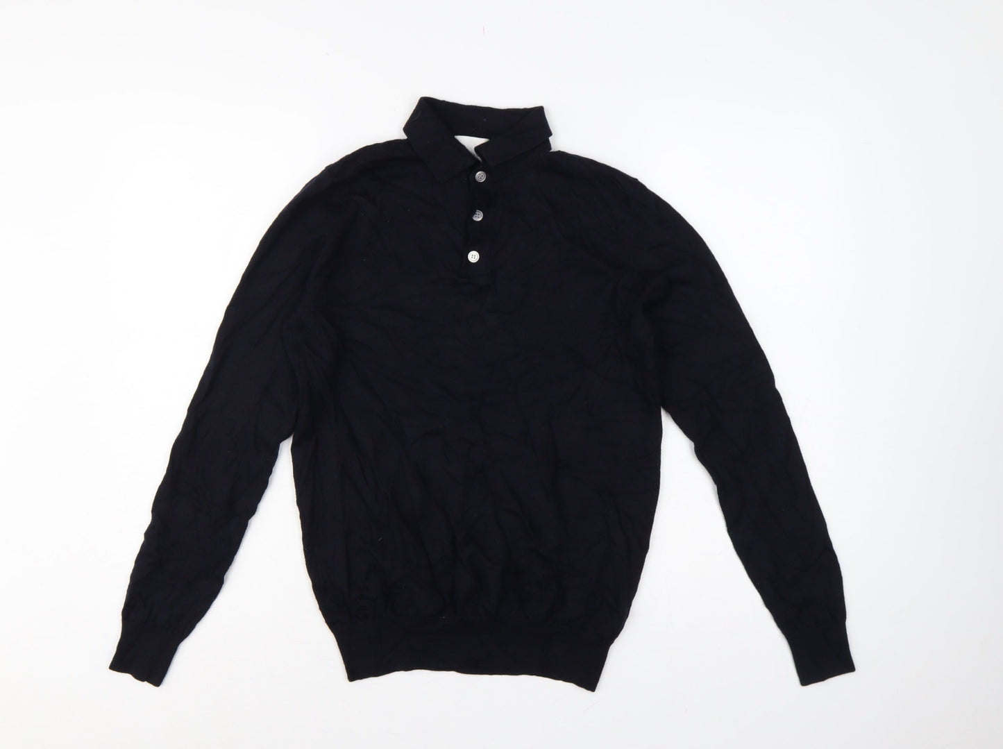 Skøvde Men’s Black M Pure Merino Wool Collared Henley Jumper