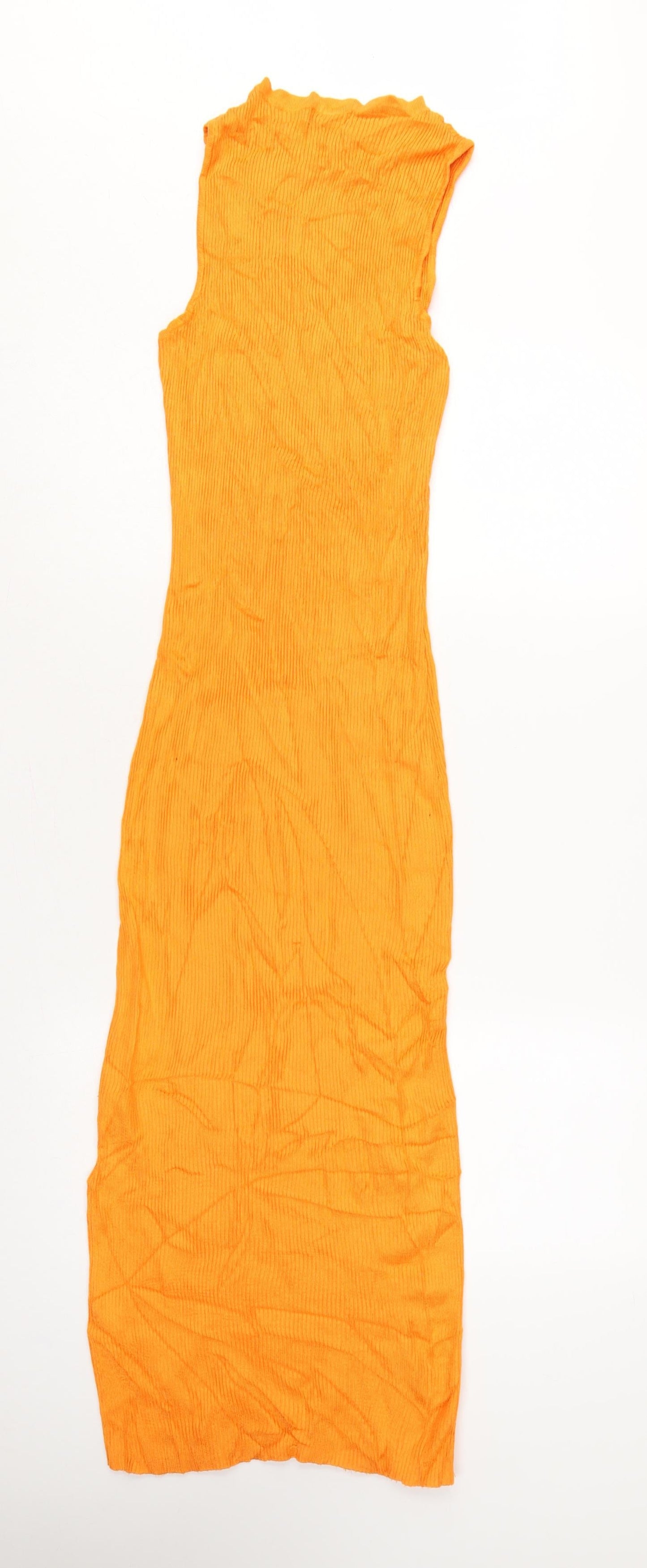 PrettyLittleThing Women Orange S Ribbed Knit Maxi Bodycon Dress