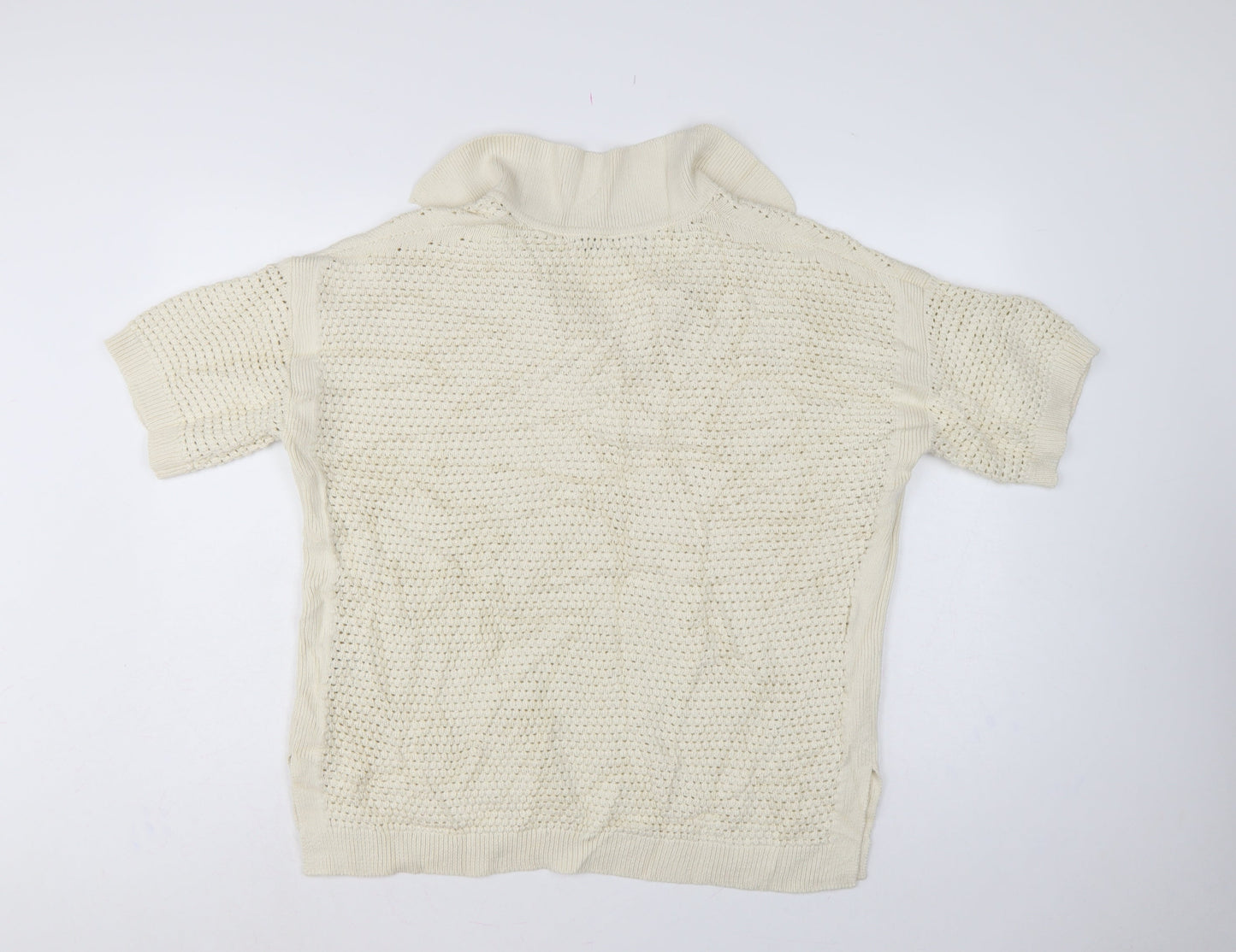 Marks & Spencer Women Ivory L Roll Neck Short Sleeve Cotton Knit Jumper