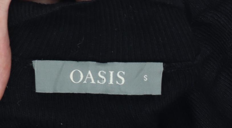 Oasis Women Black Size S Beaded High Neck Long Sleeve Knit Jumper
