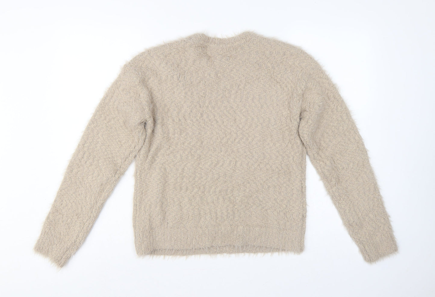 Marks & Spencer Women Beige Size S Fuzzy Knit Crew Neck Jumper