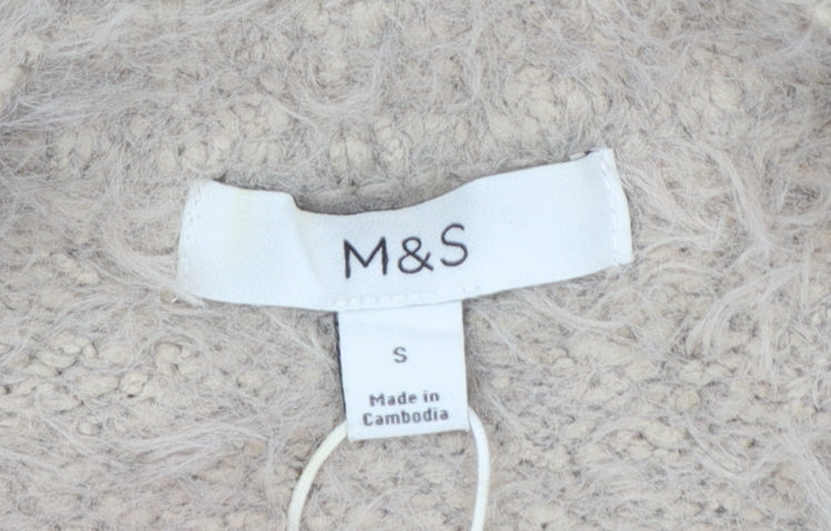 Marks & Spencer Women Beige Size S Fuzzy Knit Crew Neck Jumper