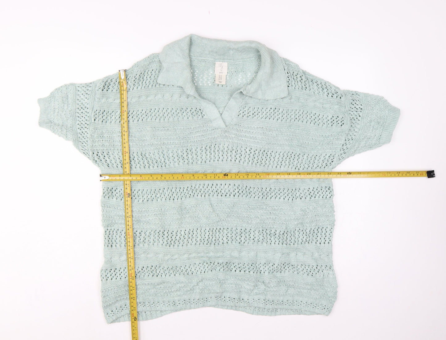 Joie Women’s Blue UK 20 Open Knit Collared Short Sleeve Jumper