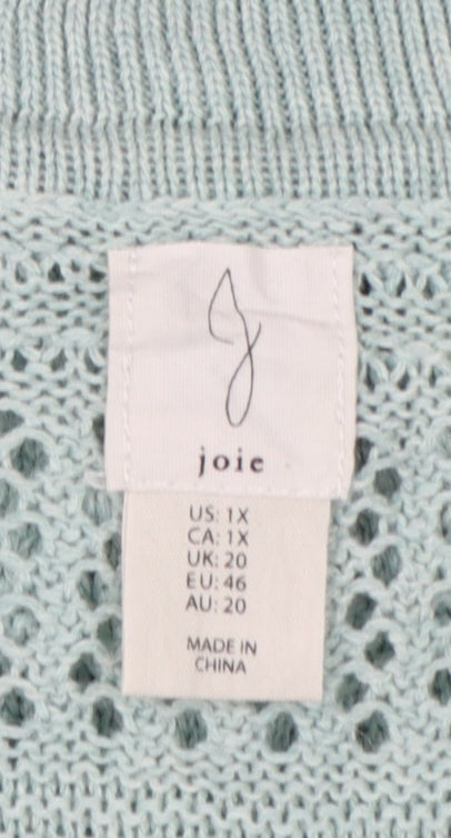 Joie Women’s Blue UK 20 Open Knit Collared Short Sleeve Jumper