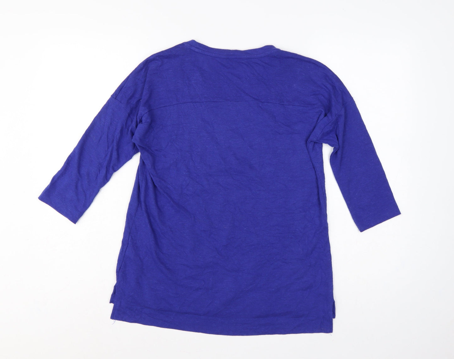 Marks & Spencer Women Blue UK 12 Embroidered Floral Linen Blend Tunic Top