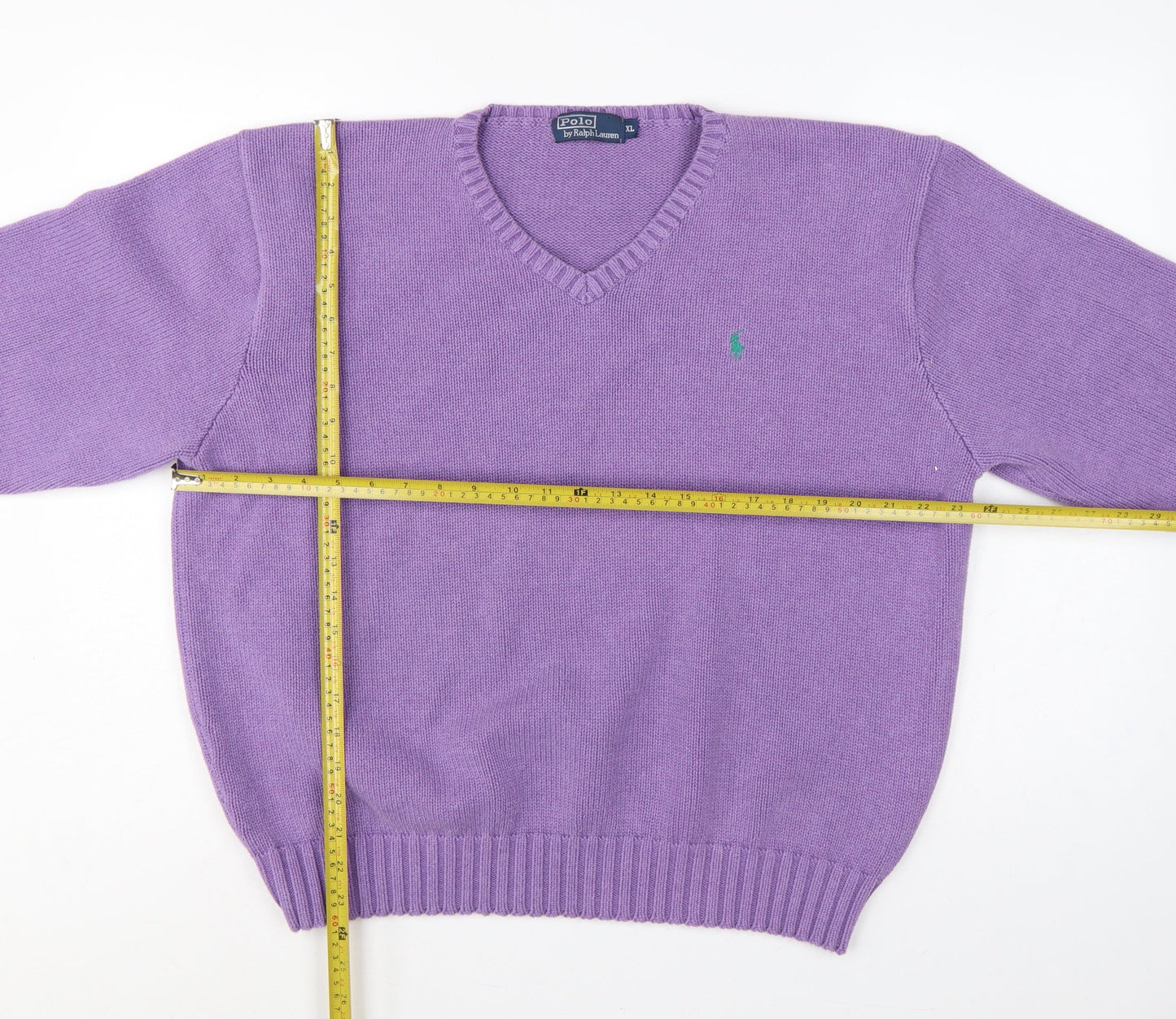 Polo Ralph Lauren Women Purple XL Cotton V-Neck Logo Pullover Jumper