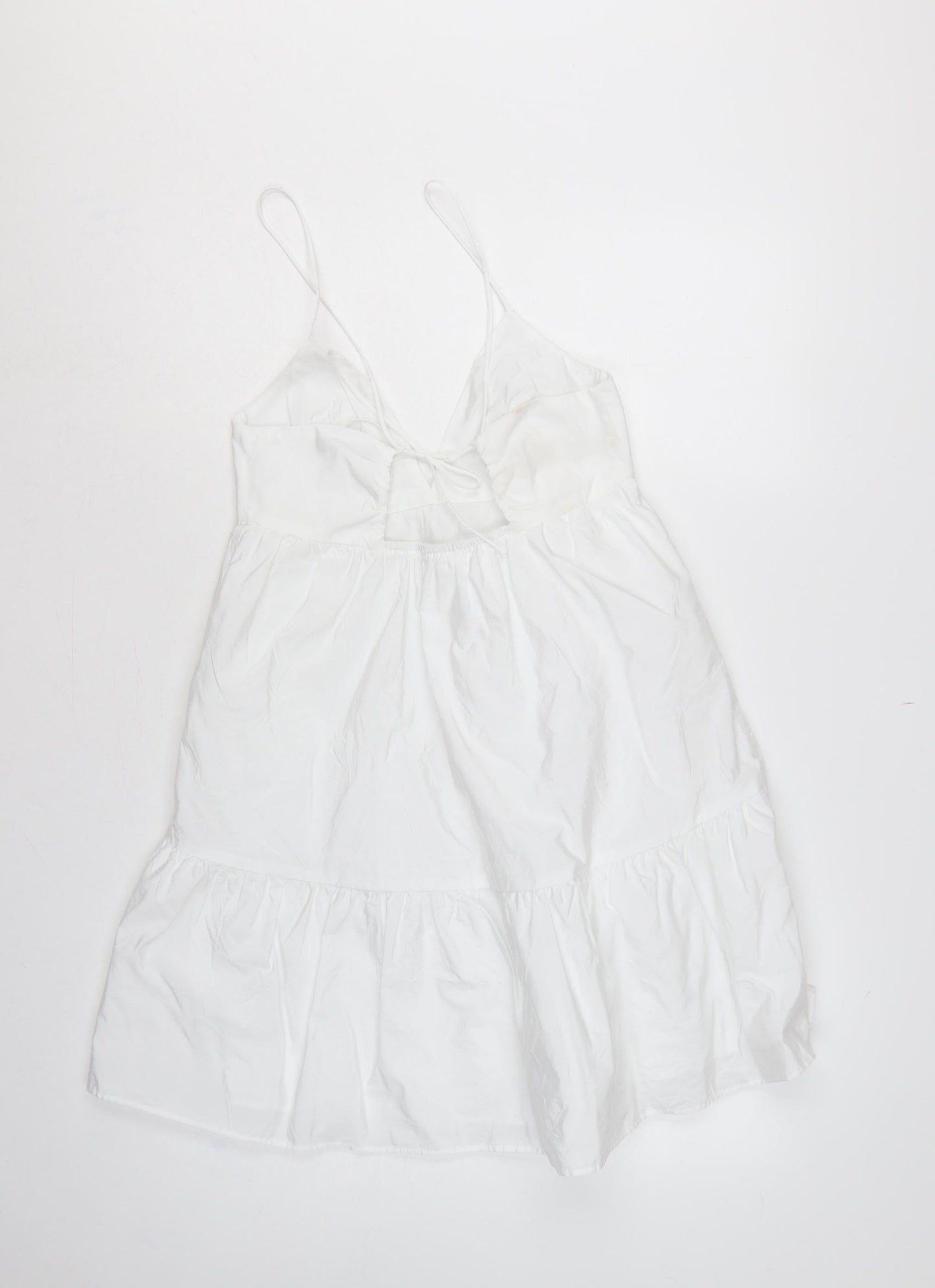 Zara Women White M Fit & Flare Strappy Backless Ruffle Mini Dress