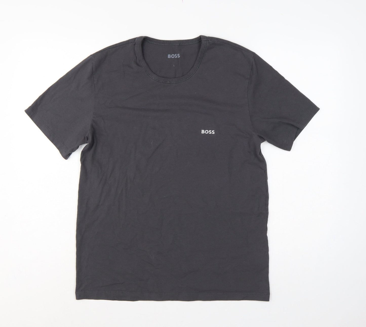BOSS Mens Black L Logo Cotton Crew Neck Short Sleeve T-Shirt