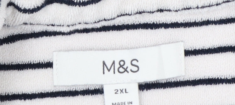 Marks and Spencer Women White Navy Striped Basic Cotton Terry Polo Shirt 2XL
